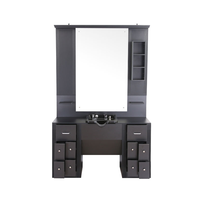 HZ2039 Grande vanité de maquillage noire avec armoires lumineuses