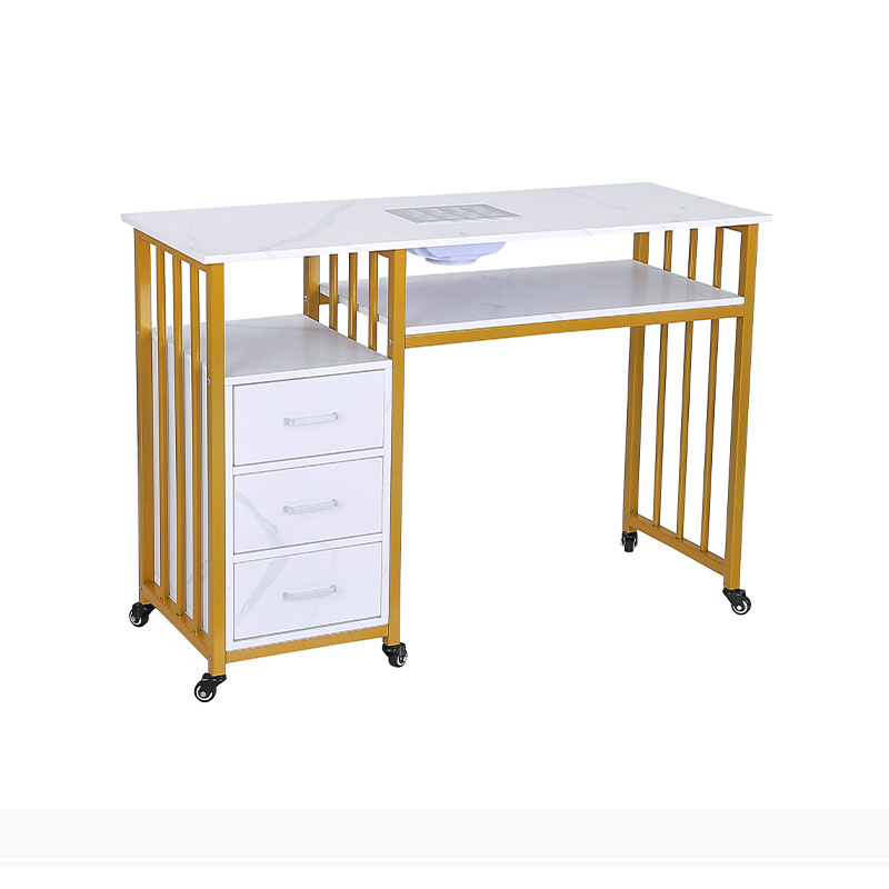 HZ2062 Table de manucure avec dépoussiéreur, bureau à ongles en marbre blanc