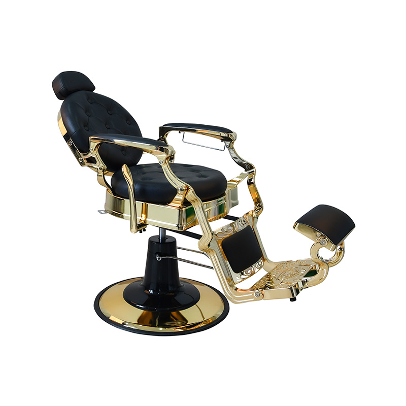 HZ8799AGD Chaise de barbier vintage plaquée or noir