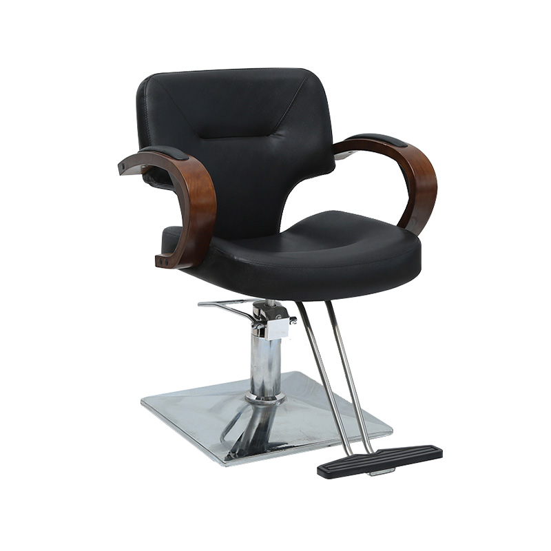 HZ8889 Chaises de coiffure noires avec main courante en bois