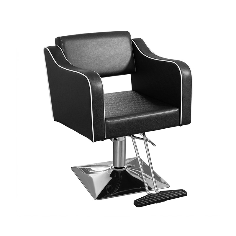 HZ 88114 Fauteuil de coiffure inclinable en cuir noir avec lignes blanches