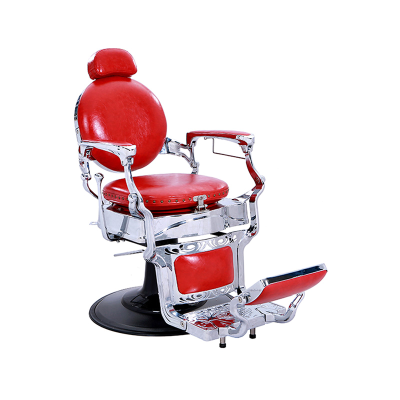 HZ8799DR Chaise de barbier à cadre argenté brillant rouge