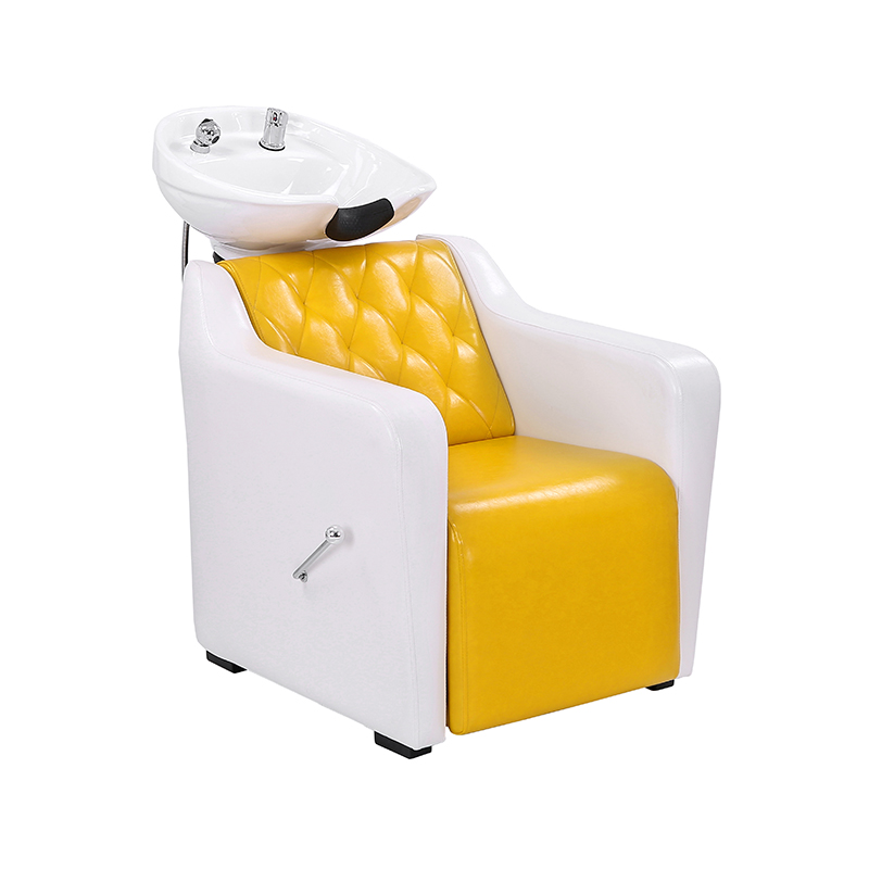 HZ9081 Fauteuil à shampoing blanc et jaune avec repose-pieds inclinable